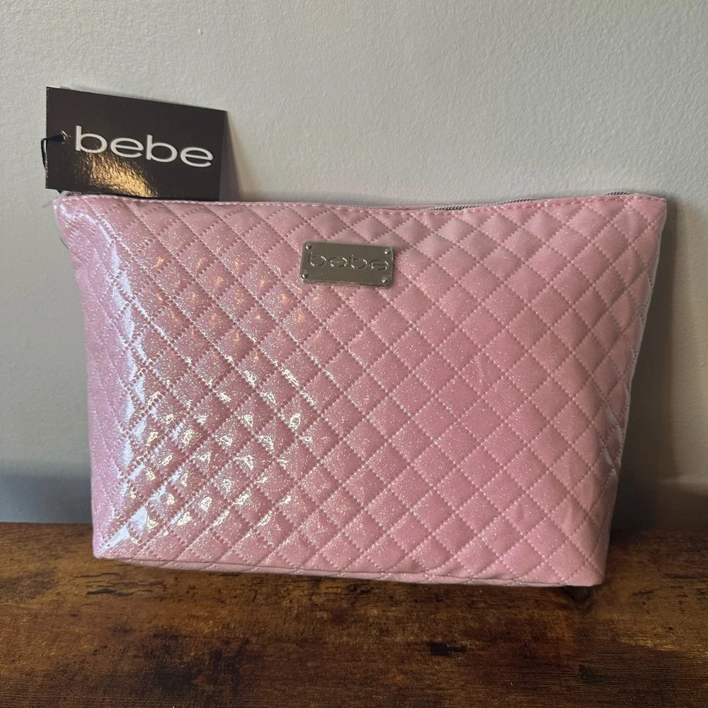 bebe Pink Quilted Cosmetic Bag